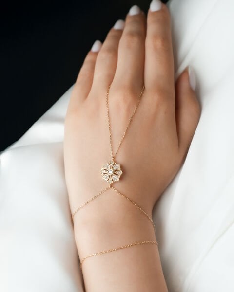 14 Ayar Altın Taşlı Lotus Çiçeği Şahmeran