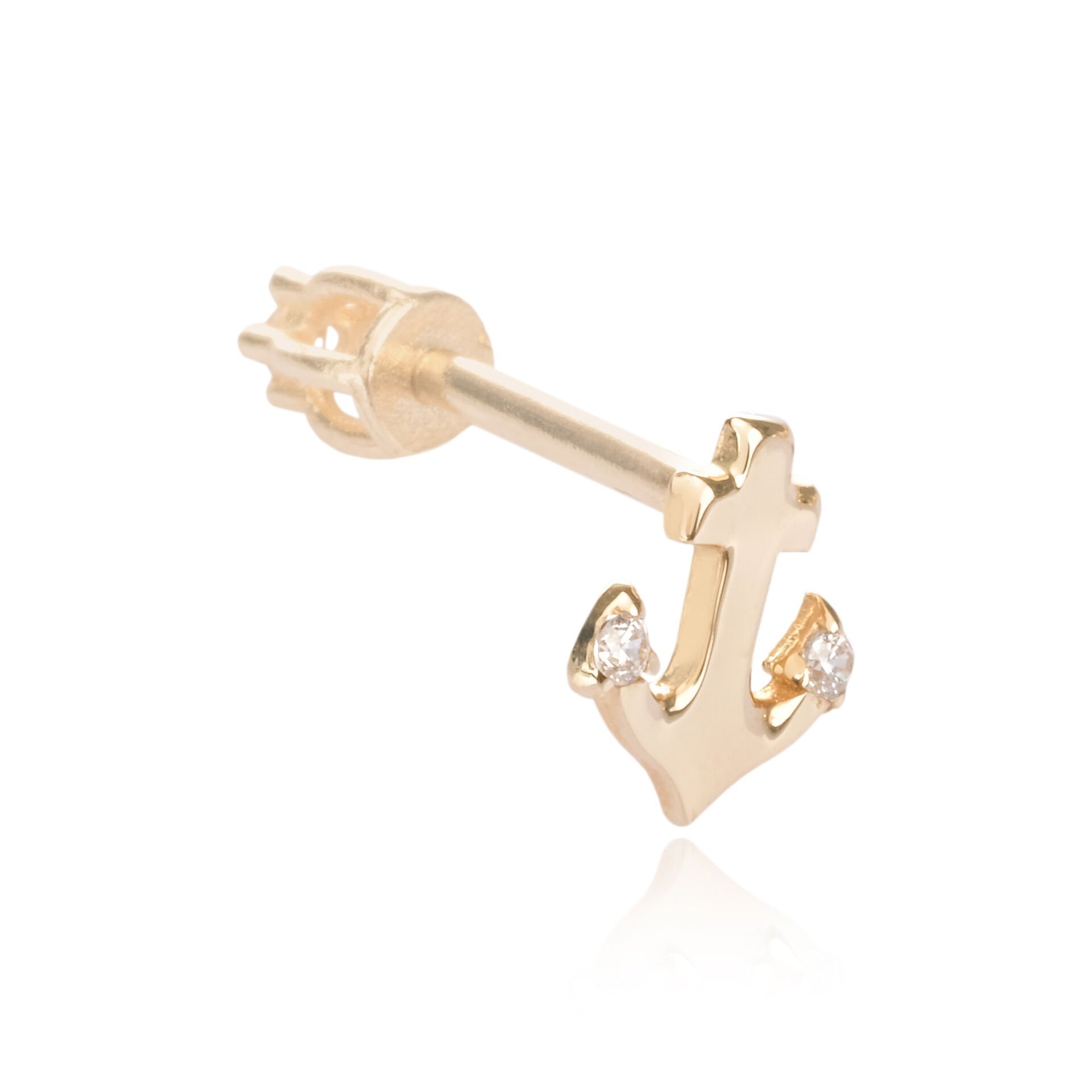 14 Ayar Altın  Çapa Figürlü Taşlı Tragus Küpe