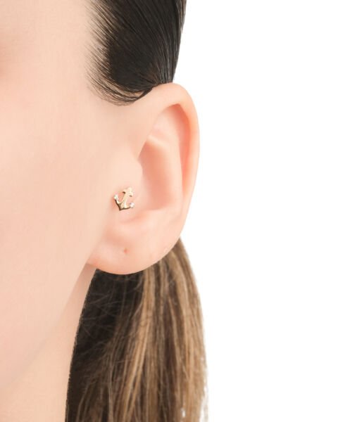 14 Ayar Altın  Çapa Figürlü Taşlı Tragus Küpe