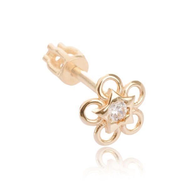 14 Ayar Altın Çiçek Figürlü Taşlı Tragus Küpe
