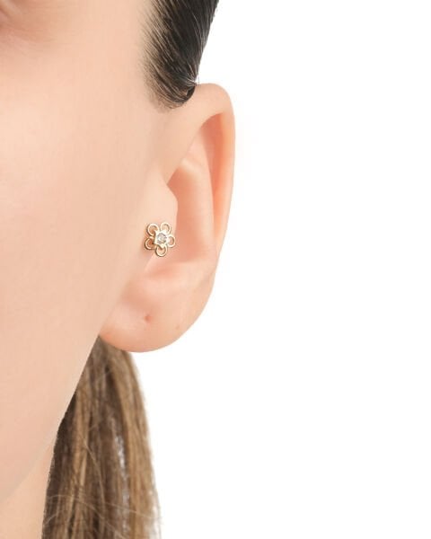 14 Ayar Altın Çiçek Figürlü Taşlı Tragus Küpe