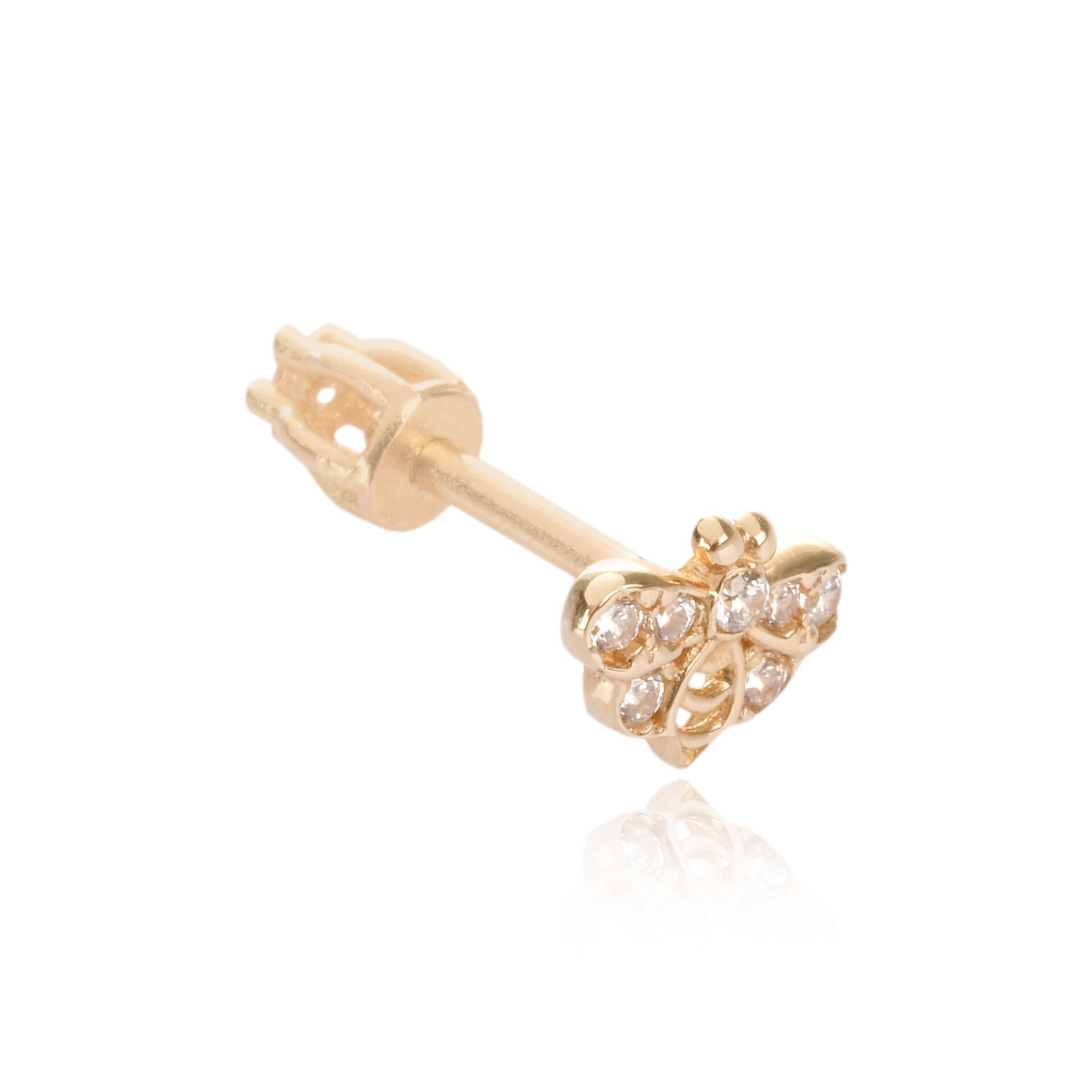 14 Ayar Altın Taşlı Arı Figürlü Tragus Küpe