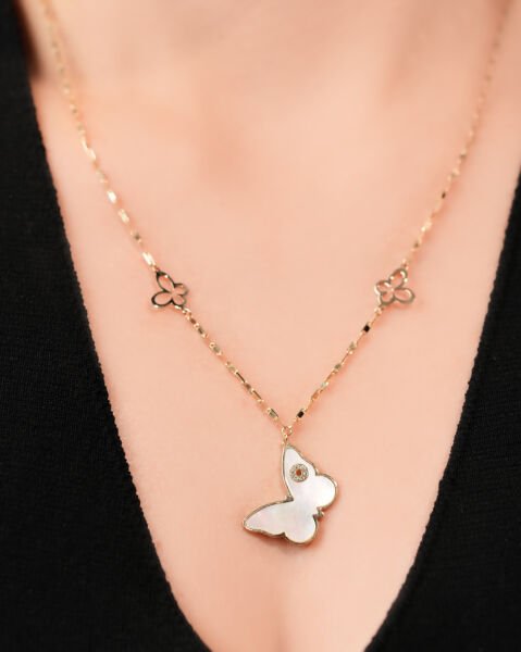 14 Ayar Altın Sedefli Kelebek Kolye