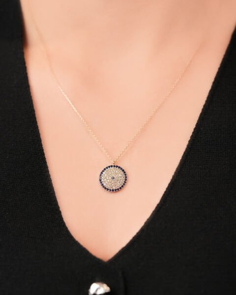 14 Ayar Altın Taşlı Nazar Boncuğu Kolye