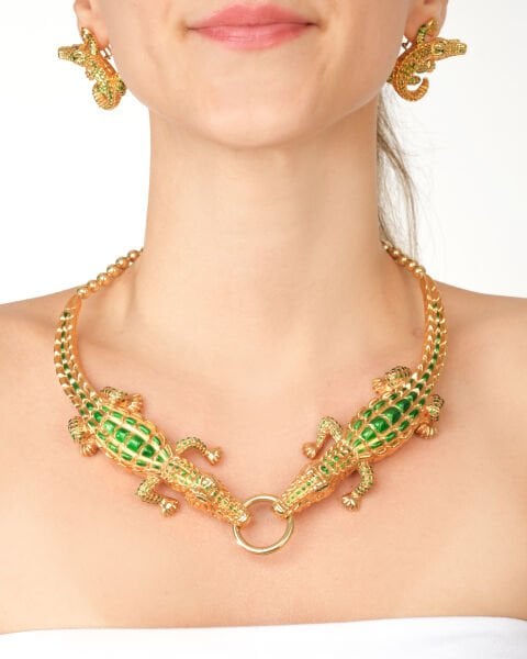 18 Ayar Altın Çift Timsah Figürlü Özel Tasarım Gerdanlık