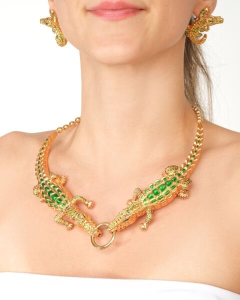 18 Ayar Altın Çift Timsah Figürlü Özel Tasarım Gerdanlık