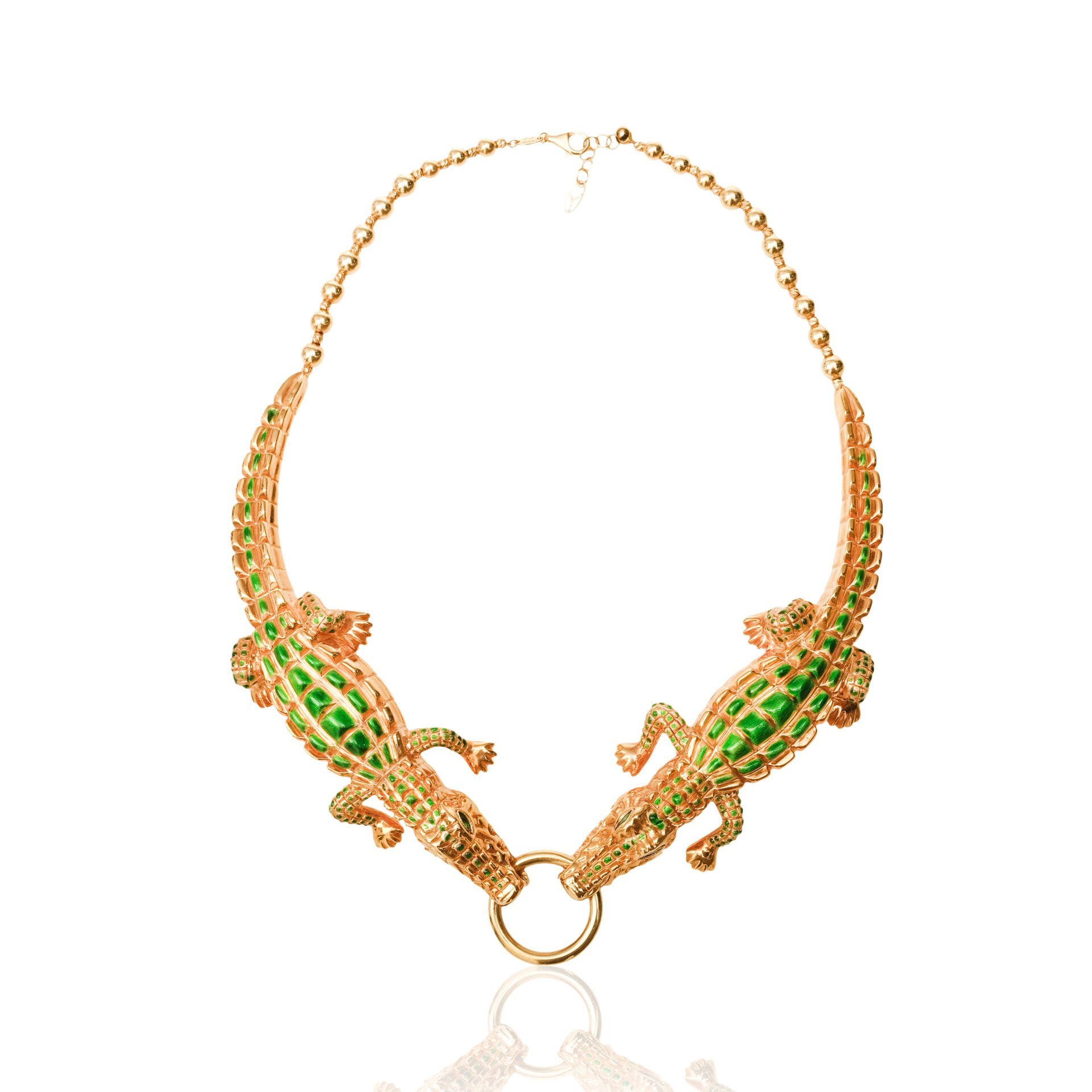 18 Ayar Altın Çift Timsah Figürlü Özel Tasarım Gerdanlık