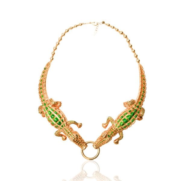 18 Ayar Altın Çift Timsah Figürlü Özel Tasarım Gerdanlık